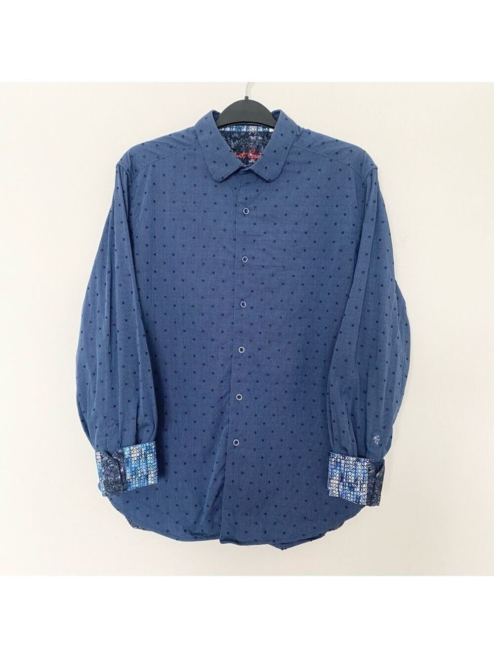 Robert Graham Classic Fit Button Up Shirt Flip Cuffs Mens L Blue